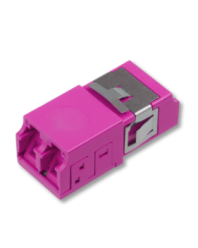 Оптический адаптер OM4, дуплекс LC, без фланцев, со шторками, пурпурный Eurolan (36A-40-2L-11MG) в Благовещенске Проходные адаптеры и розетки оптические Pintop.ru