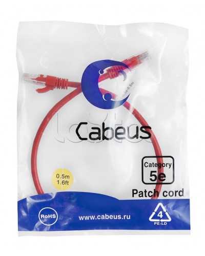 Патч-корд медный U/UTP кат.5е (0,5м) LSZH (красный) Cabeus (PC-UTP-RJ45-Cat.5e-0.5m-RD-LSZH) в Благовещенске Патчкорды (медные) Pintop.ru