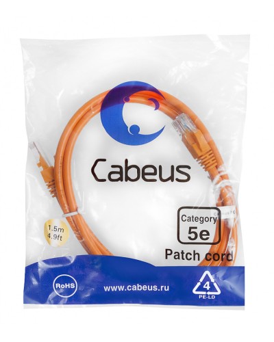 Патч-корд медный U/UTP кат.5е (1,5м) LSZH (оранжевый) Cabeus (PC-UTP-RJ45-Cat.5e-1.5m-OR-LSZH) в Благовещенске Патчкорды (медные) Pintop.ru