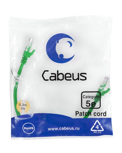 Патч-корд медный U/UTP кат.5е (0,3м) LSZH (зеленый) Cabeus (PC-UTP-RJ45-Cat.5e-0.3m-GN-LSZH) в Благовещенске Патчкорды (медные) Pintop.ru