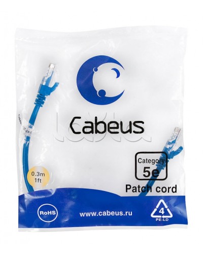 Патч-корд медный U/UTP кат.5е (0,3м) LSZH (синий) Cabeus (PC-UTP-RJ45-Cat.5e-0.3m-BL-LSZH) в Благовещенске Патчкорды (медные) Pintop.ru