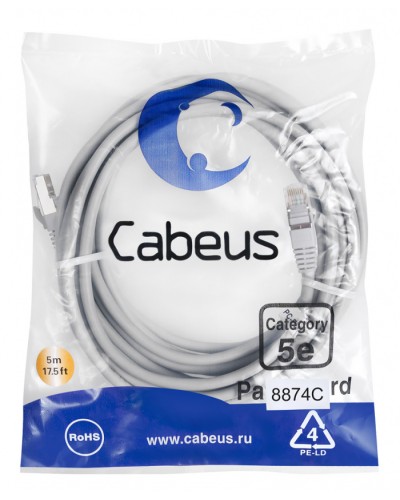 Патч-корд медный F/UTP кат.5е (10м) PVC (серый) Cabeus (PC-FTP-RJ45-Cat.5e-10m) в Благовещенске Патчкорды (медные) Pintop.ru