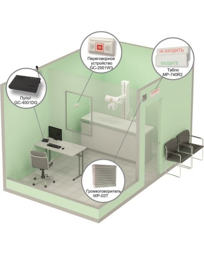 Комплект светового, звукового и голосового вызова посетителя в кабинет Hostcall MP-912W2 в Благовещенске Система оповещения и трансляции Hostcall Pintop.ru