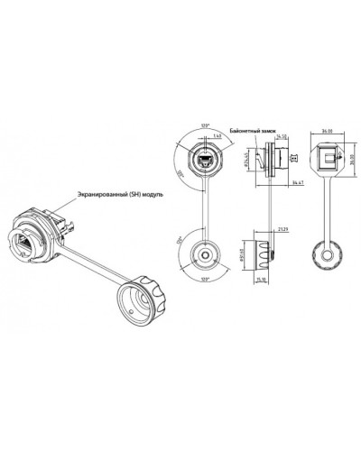 Промышленный модуль Keystone Jack RJ-45 (8P8C) Hyperline (KJ-IE-8P8C-C5e-180-SH-F-BK) в Благовещенске Патч-корды и пигтейлы Pintop.ru