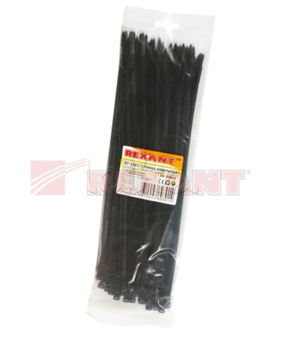 Хомут-стяжка нейлоновый 5х300 мм чёрный (100шт/уп) REXANT 07-1303 в Благовещенске Стяжки-хомуты Pintop.ru