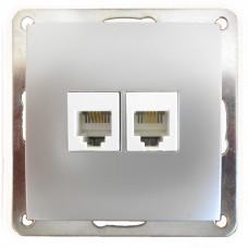 Розетка телефонная двойная 2хRJ-11 с накладкой (серебристый металлик) LK60 (865603-1)