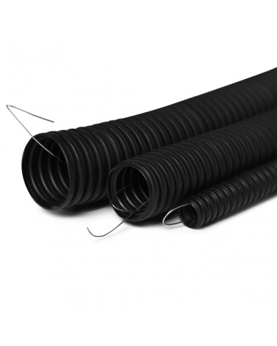 Труба гофрированная с зондом 50 мм.из ПНД, трудногорючая, безгалогенная FRHFгибкая со стальной протяжкой (черный) ПожТехКабель 713-006 (15 м) в Благовещенске Труба гофрированная Pintop.ru