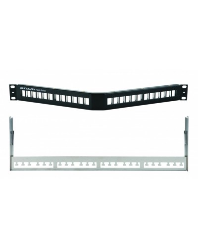 Коммутационная угловая панель 19” наборная, FTP, 1U, 24 порта, черный Eurolan (27A-00-24BL) в Благовещенске Патч панель Pintop.ru