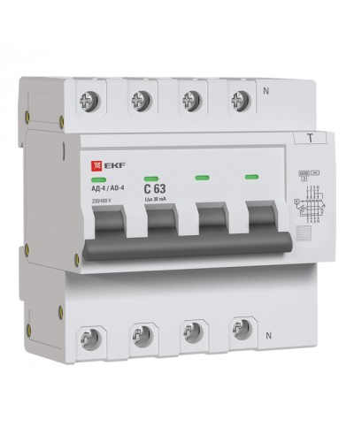 Дифференциальный автомат АД-4 63А/ 30мА (хар. C, AC, электронный) 6кА EKF PROxima (DA4-6-63-30-pro) в Благовещенске Электротехническое оборудование Pintop.ru
