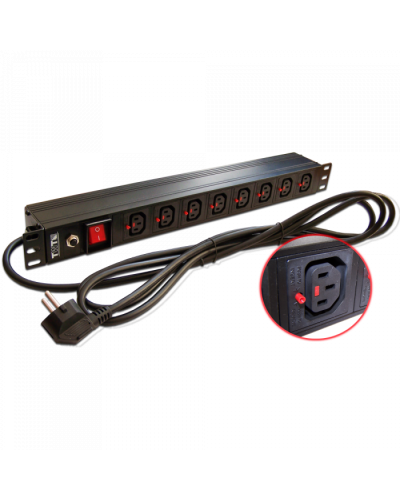 Блок розеток 19, 1-фазный с выкл,10A / 250V, 8xC13 с фикс вилки, 3 м, вилка Schuko TWT (TWT-PDU-10A8C3L-3.0) в Благовещенске Блоки розеток Pintop.ru