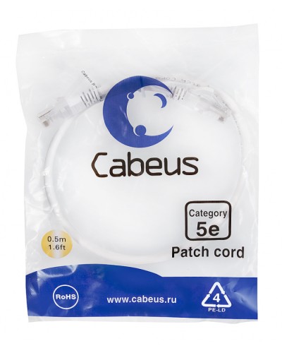 Патч-корд медный U/UTP кат.5е (0,5м) LSZH (белый) Cabeus (PC-UTP-RJ45-Cat.5e-0.5m-WH-LSZH) в Благовещенске Патчкорды (медные) Pintop.ru