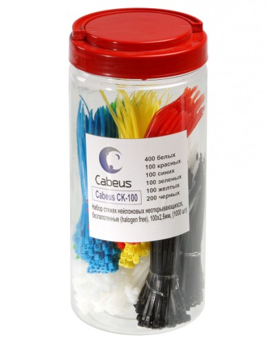 Набор стяжек нейлоновых неоткрывающихся, безгалогенные (halogen free), 100x2.5мм Cabeus CK-100 в Благовещенске Стяжки-хомуты Pintop.ru