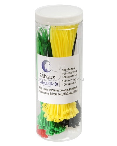 Набор стяжек нейлоновых неоткрывающихся, безгалогенные (halogen free), 150x2.5мм Cabeus CK-150 в Благовещенске Стяжки-хомуты Pintop.ru