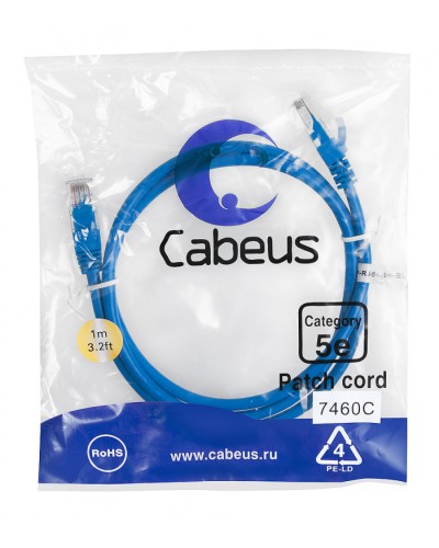Патч-корд медный U/UTP категория 5е (1м) LSZH (синий) Cabeus (PC-UTP-RJ45-Cat.5e-1m-BL-LSZH) в Благовещенске Патчкорды (медные) Pintop.ru