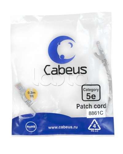 Патч-корд медный U/UTP кат.5е (0,3м) LSZH (белый) Cabeus (PC-UTP-RJ45-Cat.5e-0.3m-WH-LSZH) в Благовещенске Патчкорды (медные) Pintop.ru