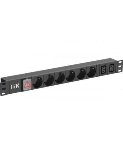 ITK 6 розеток нем. ст. + 2 С13 LED 1U вх. С14 алюмин.(PH12-6D2C133) в Благовещенске Блоки розеток Pintop.ru