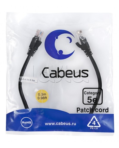 Патч-корд медный U/UTP кат.5е (0,3м) LSZH (черный) Cabeus (PC-UTP-RJ45-Cat.5e-0.3m-BK-LSZH) в Благовещенске Патчкорды (медные) Pintop.ru