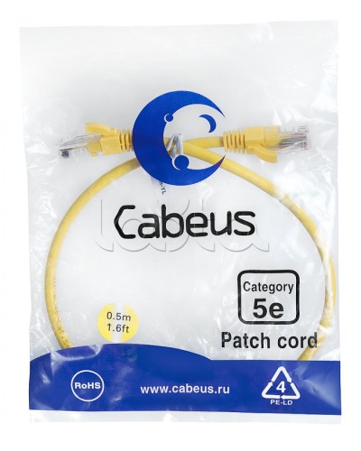 Патч-корд медный U/UTP кат.5е (0,5м) LSZH (желтый) Cabeus (PC-UTP-RJ45-Cat.5e-0.5m-YL-LSZH) в Благовещенске Патчкорды (медные) Pintop.ru