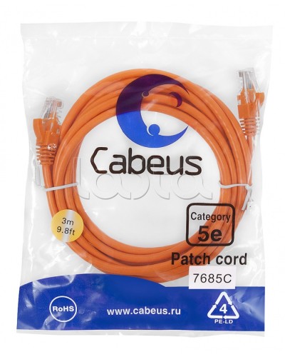 Патч-корд медный U/UTP кат.5е (3м) LSZH (оранжевый) Cabeus (PC-UTP-RJ45-Cat.5e-3m-OR-LSZH) в Благовещенске Патчкорды (медные) Pintop.ru