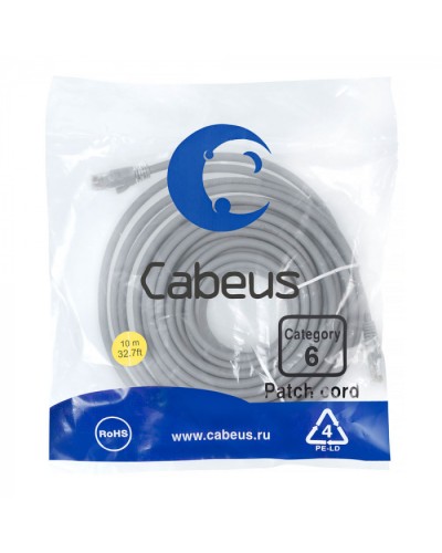 Патч-корд медный U/UTP кат.6 (10м) LSZH (серый) Cabeus (PC-UTP-RJ45-Cat.6-10m-LSZH) в Благовещенске Патчкорды (медные) Pintop.ru