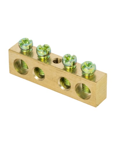 Шина PEN ноль-земля (8х12мм) 4 отверстия латунь крепеж по центру EKF PROxima (sn0-125-4-c) в Благовещенске Клеммные колодки Pintop.ru