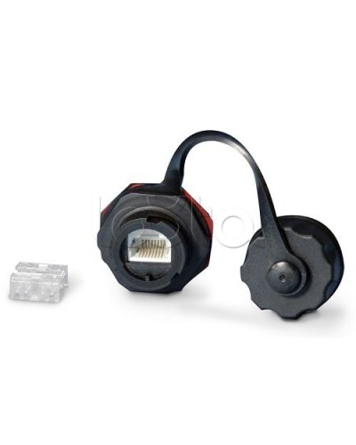 Промышленный модуль Keystone Jack RJ-45 (8P8C), IP67, категория 5e, с защитной крышкой, черный Hyperline KJ-IE-8P8C-C5e-180-BK в Благовещенске Распределительные коробки Pintop.ru