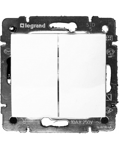 Выключатель двухклавишный 10 AX 250 В белый Valena Legrand 774405 в Благовещенске Аксессуары для кабель-канала Pintop.ru