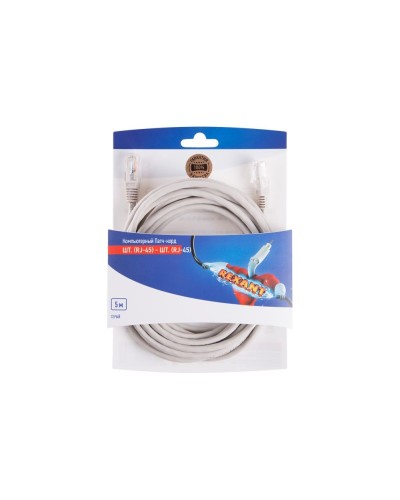 Патч-корд U/UTP RJ45-RJ45, CAT 5e, PVC, серый, 5м REXANT 06-3204 в Благовещенске Патчкорды (медные) Pintop.ru