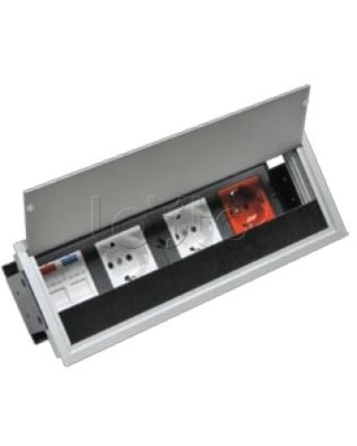 Люк настольный встраиваемый на 4 модулей (45х45мм) с крышкой, алюминий IP20 Экопласт 70044 в Благовещенске Системы лючков и колонн Pintop.ru