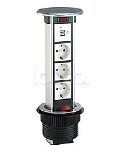 Блок розеточный встраеваемый в стол, 4 поста (45х45) IP54, с выключателем нагрузки (алюм+нерж.сталь) Экопласт 70334 в Благовещенске Блоки розеток Pintop.ru