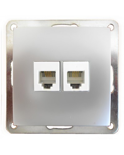 Розетка телефонная двойная 2хRJ-11 с накладкой (серебристый металлик) LK60 (865603) в Благовещенске Розетки компьютерные и телефонные Pintop.ru