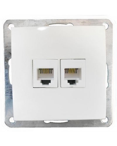 Розетка телефонная двойная 2хRJ-11 с накладкой (белый) LK60 (865604) в Благовещенске Розетки компьютерные и телефонные Pintop.ru