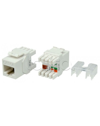 Вставка Keystone Jack RJ-45(8P8C) Hyperline KJ8-8P8C-C6A-180-WH в Благовещенске Модули Keystone Pintop.ru